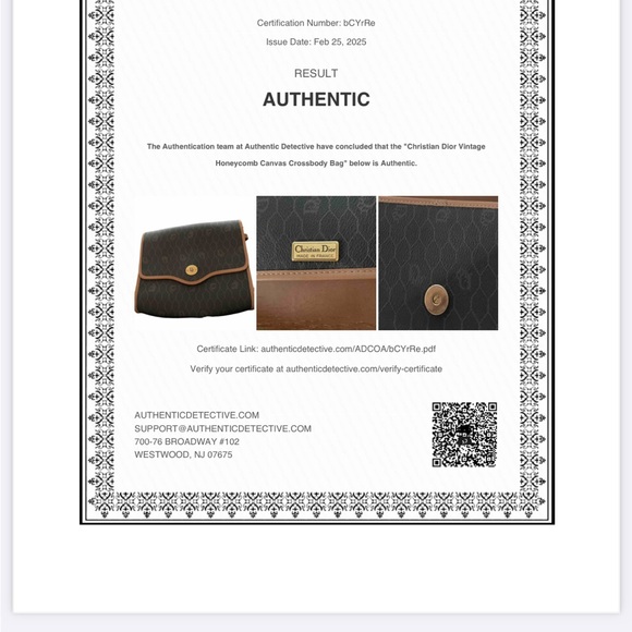 Christian Dior Vintage Honeycomb Canvas Crossbody Bag with COA - Picture 7 of 7
